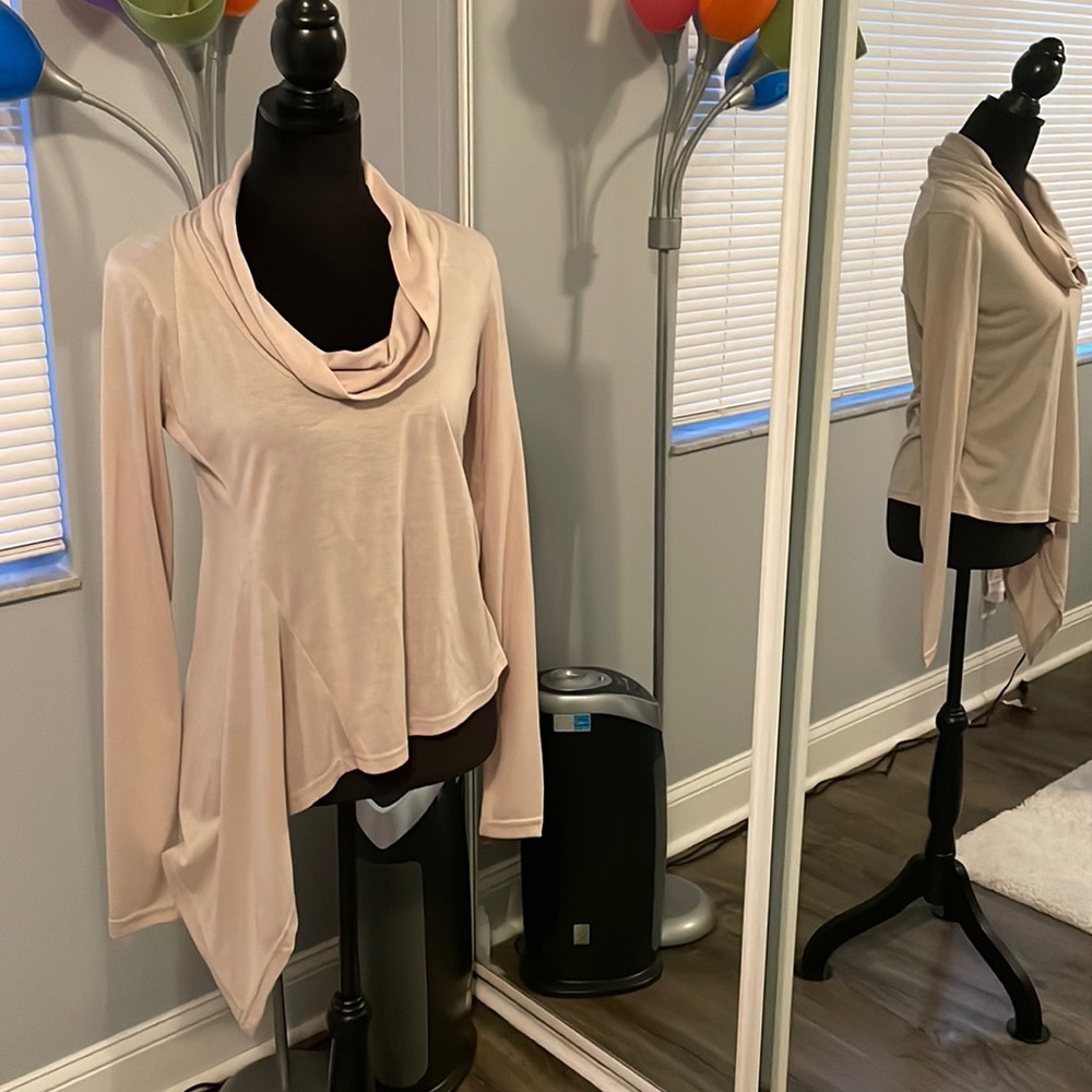 Cream Asymmetrical Long Sleeve French Connection Top